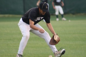 Senior Peter Sanson, a 2nd Team-All District Selection, goes down for a ground ball during warm-ups.